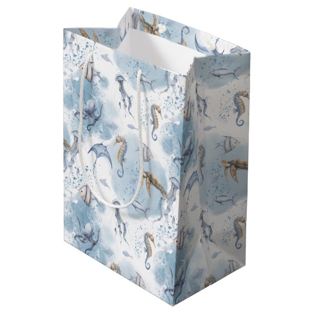 Sac Cadeau Moyen Whimsical Underwater World – Sea Creatures Pattern (Dos Angle)