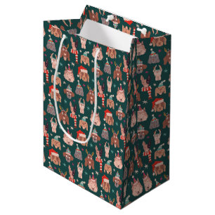 Sac Cadeau Moyen Whimssical Christmas Chien Motif Vert