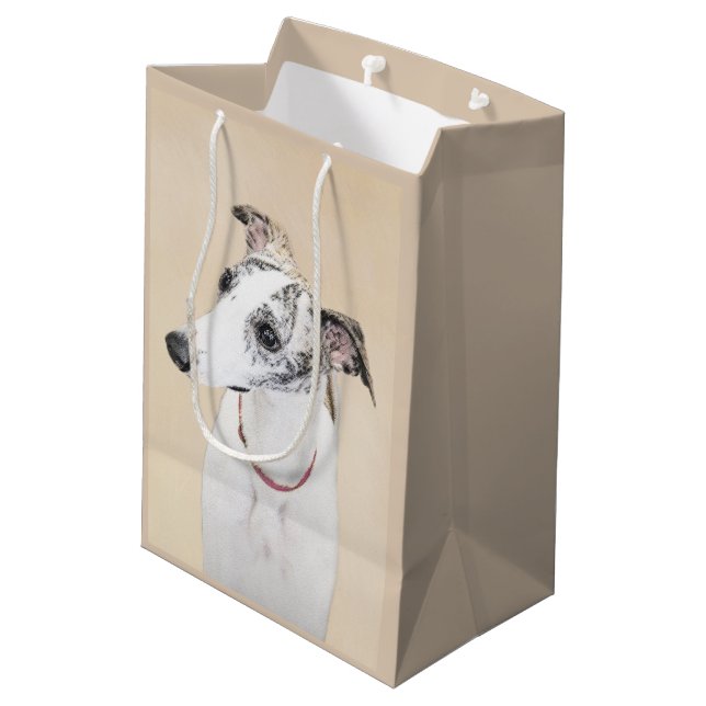Sac Cadeau Moyen Whippet, whippet anglais, rupture, blanc, brindle, (Dos Angle)