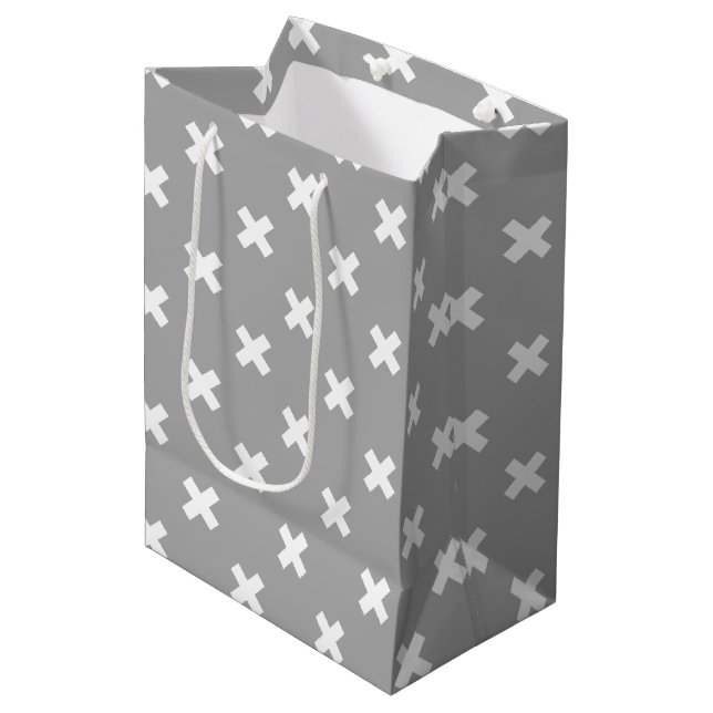 Sac Cadeau Moyen White cross stitches (Devant Angle)