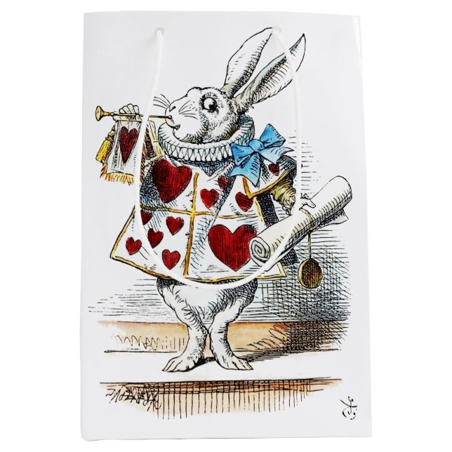 Sac Cadeau Moyen White Rabbit Alice Wonderland Hearts (Devant)