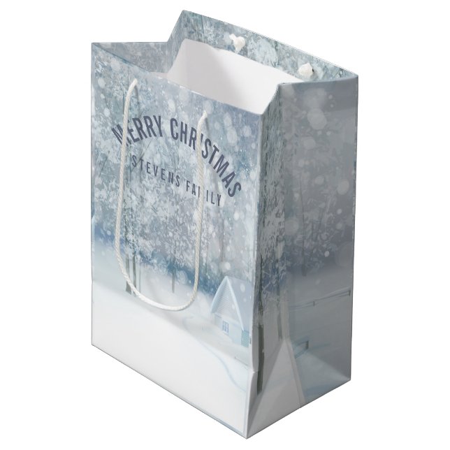 Sac Cadeau Moyen White Winter Romantic SnowWoods (Devant Angle)
