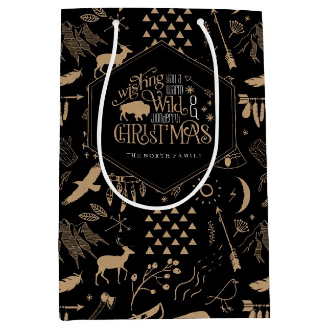 Sac Cadeau Moyen Wild Wonderful Christmas Motif/Kraft Black ID604 (Devant)