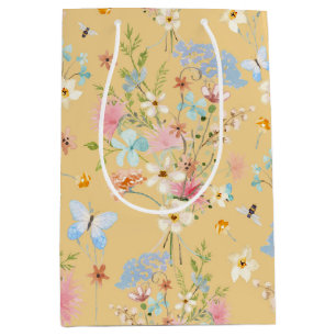 Sac Cadeau Moyen Wildflowers Yellow Floral Bee Butterfly Decoupage