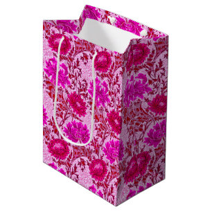 Sac Cadeau Moyen William Morris Chrysanthemums, Bourgogne et rose