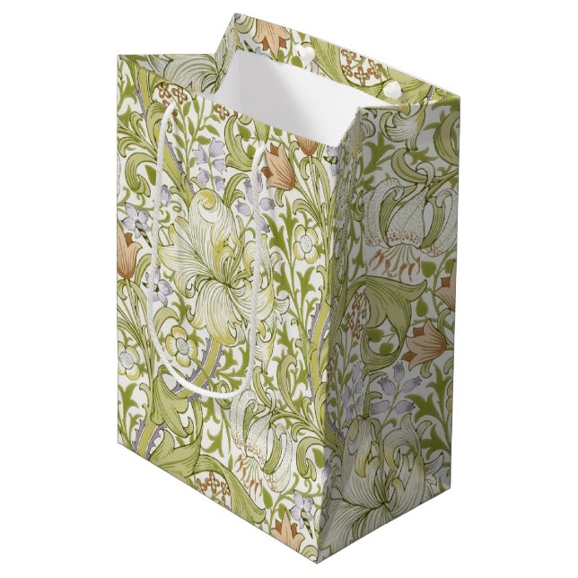 Sac Cadeau Moyen William Morris Jardin Fleur de Lys Classique (Devant Angle)