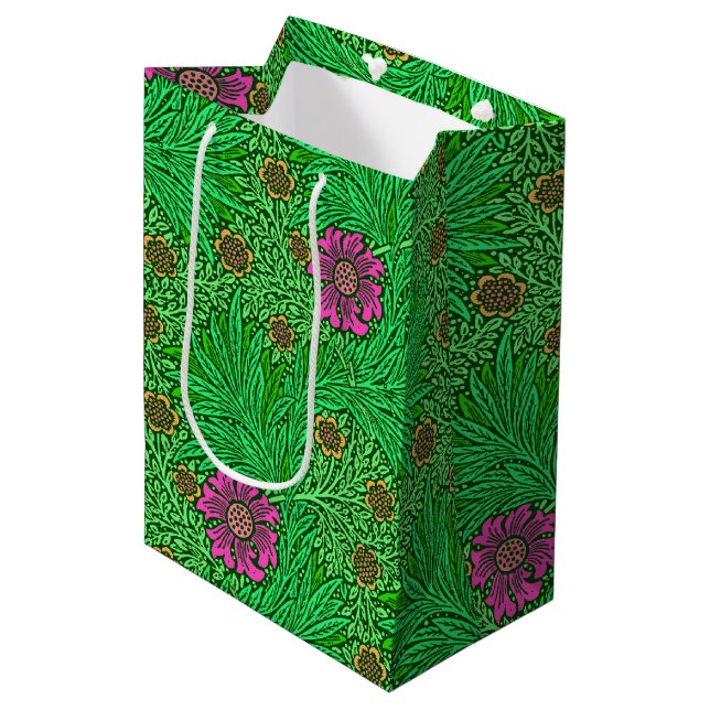 Sac Cadeau Moyen William Morris Marigold, Emerald Green & Fuchsia (Devant Angle)