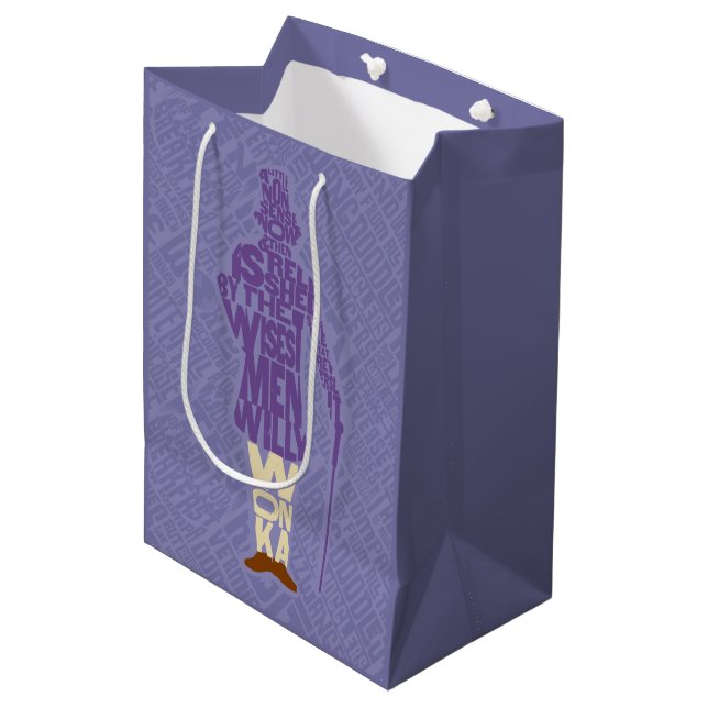 Sac Cadeau Moyen Willy Wonka Citation Silhouette (Devant Angle)