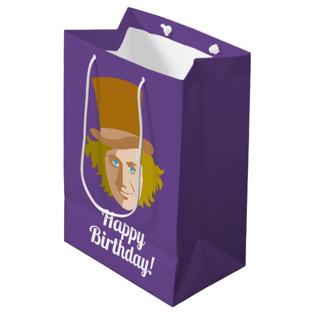 Sac Cadeau Moyen Willy Wonka Stenciled Face Graphic (Devant Angle)