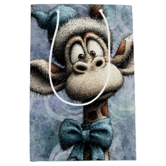Sac Cadeau Moyen Winter Blue Christmas Cute Giraffe With Hat