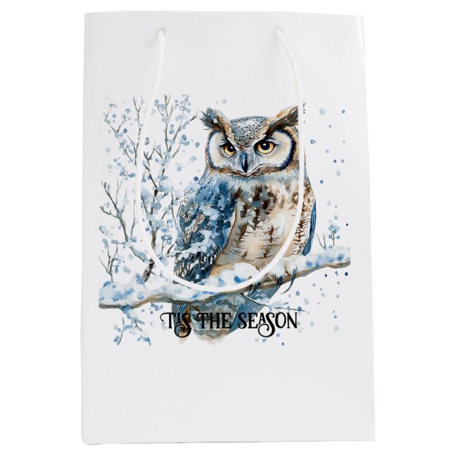 Sac Cadeau Moyen Winter Snowflakes Blue Owl Christmas Snow (Devant)