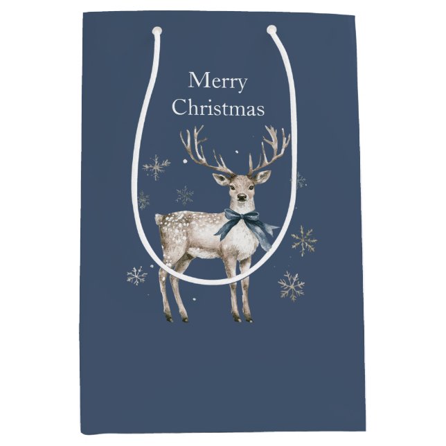 Sac Cadeau Moyen Winter Wonderland Blue Deer Snowflakes Christmas (Devant)