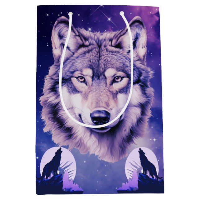 Sac Cadeau Moyen Wolf Galaxy Stars Cosmique fête d'anniversaire (Devant)