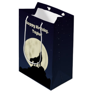 Sac Cadeau Moyen Wolf Howling at the Moon Illustration personnalisé