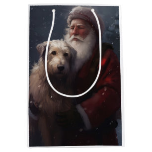 Sac Cadeau Moyen Wolfhound avec Noël Festif du Père Noël