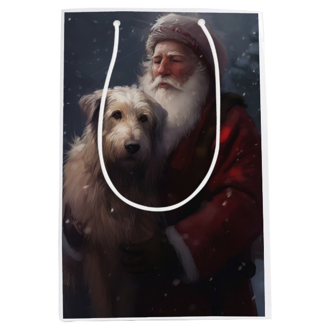 Sac Cadeau Moyen Wolfhound avec Noël Festif du Père Noël (Devant)