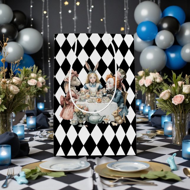 Sac Cadeau Moyen Wonderland with Black White Diamonds Birthday (Créateur téléchargé)