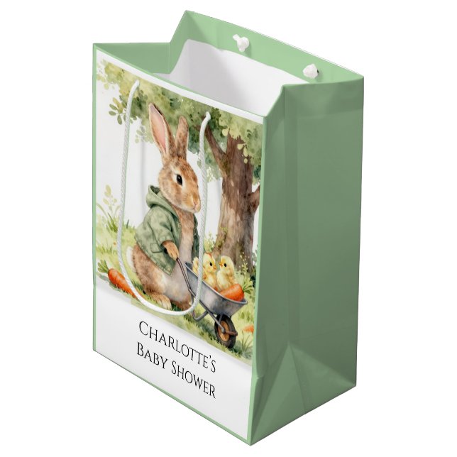 Sac Cadeau Moyen Woodland Bunny Baby Shower (Devant Angle)