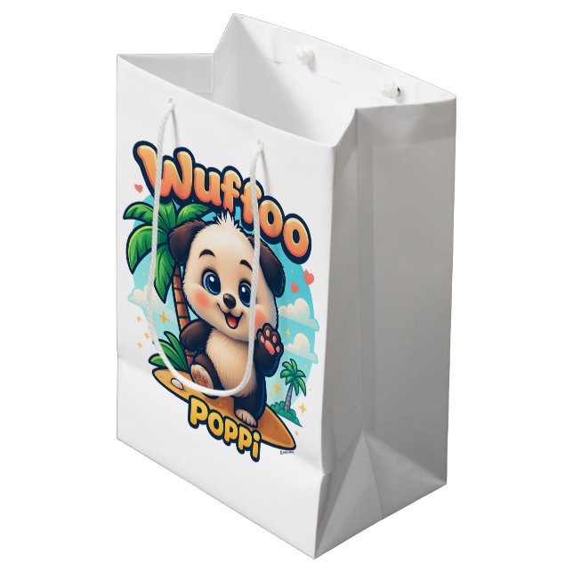 Sac Cadeau Moyen Wuffoo Poppi Cute Kawaii Puppy Tropical Island (Devant Angle)