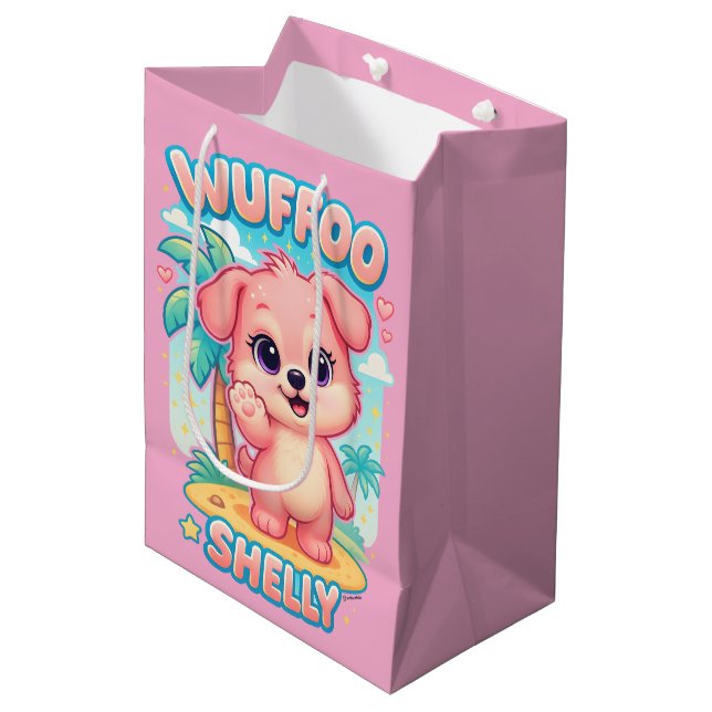 Sac Cadeau Moyen Wuffoo Shelly Kawaii Puppy Tropical Island (Devant Angle)