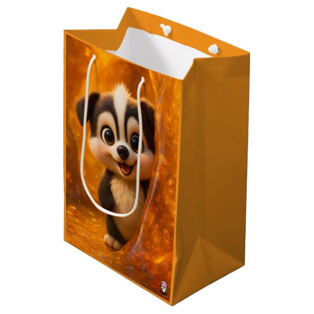 Sac Cadeau Moyen Wuffoo Surffie Cute Kawaii Puppy Amber (Devant Angle)