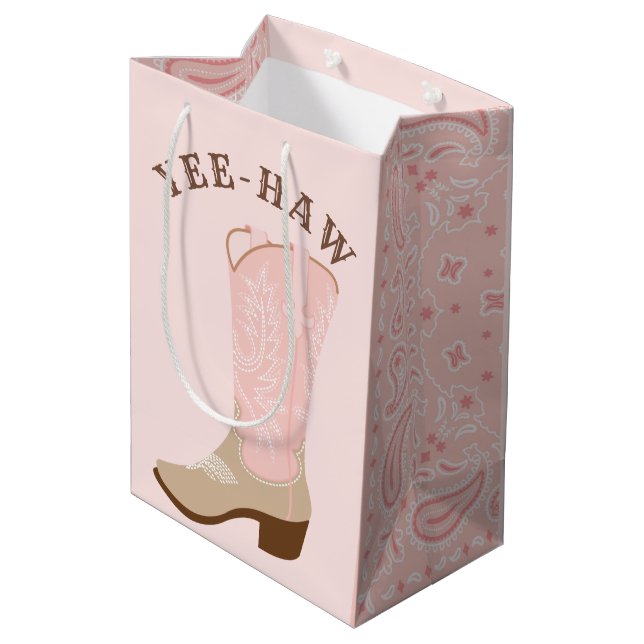 Sac Cadeau Moyen YEE-HAW Pink Cowgirl Boot (Dos Angle)