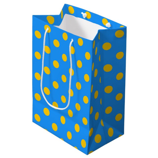 Sac Cadeau Moyen Yellow On Blue Polka Dots Pattern Design (Créateur téléchargé)
