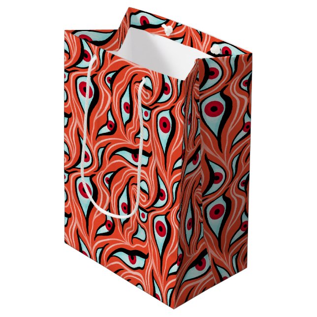 Sac Cadeau Moyen Yeux Mal Motif rouge ondulé sur Orange Horreur (Devant Angle)