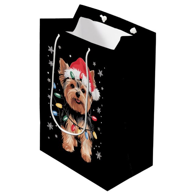 Sac Cadeau Moyen Yorkie Christmas Chien Long Noël Cadeau (Devant Angle)