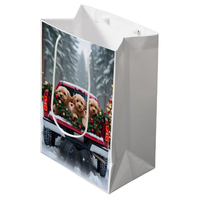 Sac Cadeau Moyen Yorkipoo Christmas Red Truck Holiday Gift (Devant Angle)