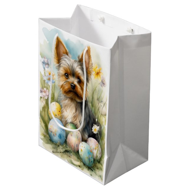 Sac Cadeau Moyen Yorkshire Terrier Chien Avec Oeufs De Pâques Vacan (Devant Angle)
