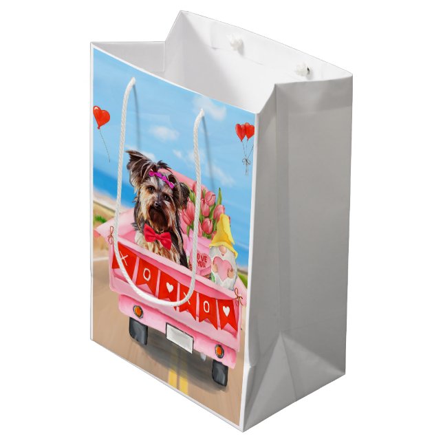 Sac Cadeau Moyen Yorkshire Terrier Chien Valentine's Day Coeurs Cam (Devant Angle)