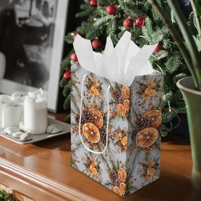 Sac Cadeau Moyen Yule Winter Solstice Pin Naturel & Orange (Yule Winter Solstice Natural Pine & Orange Medium Gift Bag)