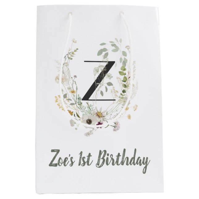 Sac Cadeau Moyen Z initial avec fleur de couleur douce (Devant)