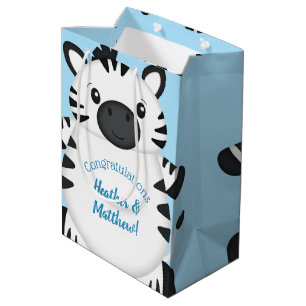 Sac Cadeau Moyen Zebra Baby shower Safari Blue Boy