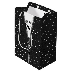 Sac Cadeau Moyen Zippeur pour 75e anniversaire sur pois
