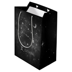 Sac Cadeau Moyen Zodiac Gemini noir Horoscope d'astrologie cosmiq