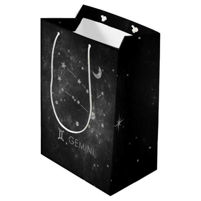 Sac Cadeau Moyen Zodiac Gemini noir | Horoscope d'astrologie cosmiq (Dos Angle)