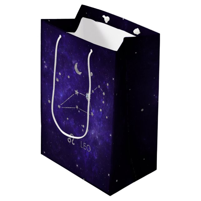 Sac Cadeau Moyen Zodiac Purple Leo | Horoscope d'astrologie cosmiqu (Devant Angle)
