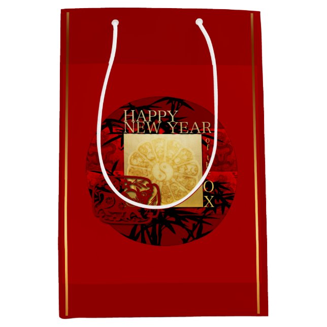 Sac Cadeau Moyen Zodiac Yin Yang Bamboo Chinese Ox Année 2021 MGB (Devant)