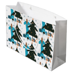 Sac Cadeau Noël Fille Noire Cheveux Blancs