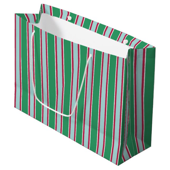 Sac Cadeau Noël Rayures Vert Bleu (Devant Angle)