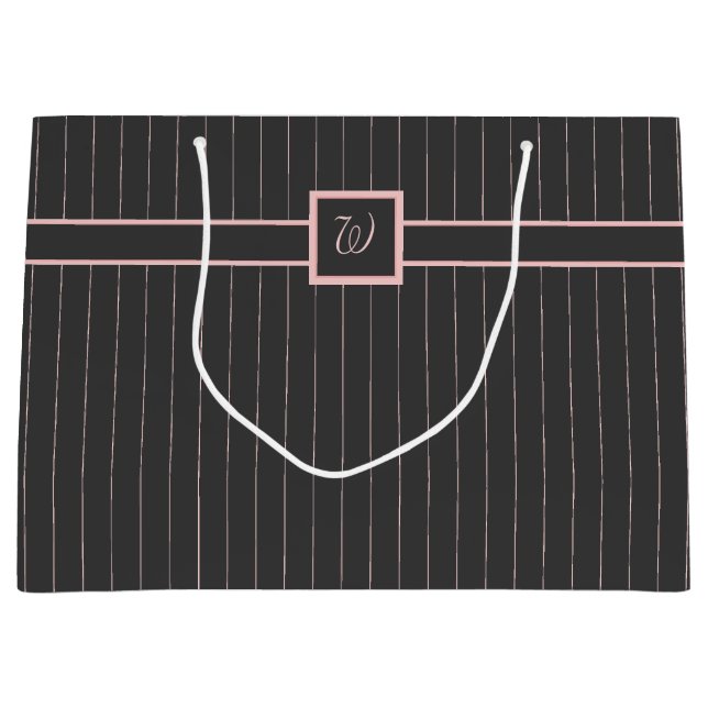 Sac cadeau noir avec rayures roses (Devant)