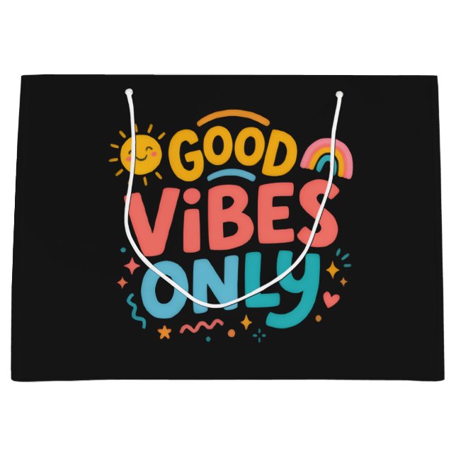 Sac cadeau noir coloré Good Vibes Only  (Devant)