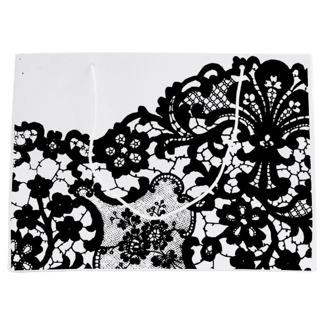 SAC CADEAU NOIR ET LACE BLANCHE (Devant)