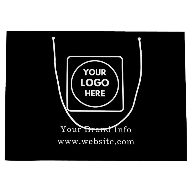 Sac Cadeau Noir | Grand Sac avec Logo d'Entreprise (Devant)