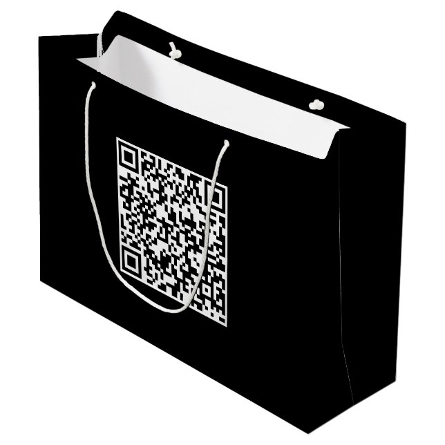 Sac Cadeau Noir Personnalisé avec Code QR Marque (Devant Angle)