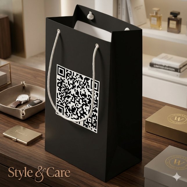 Sac cadeau noir personnalisé avec code QR marqué (Custom Black Gift Bag with Branded QR Code)
