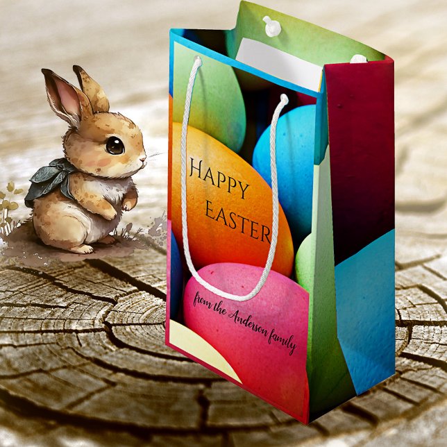 Sac cadeau OEufs de Pâques colorés (Gift bag featuring colorful Easter eggs - great for an egg hunt or Easter gifts)
