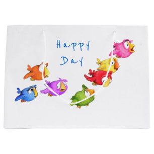 Sac Cadeau Oiseaux Volants Heureux - Texte Personn